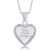Sterling Silver &quot;Mia Para Siempre&quot; Inscribed Shiny Heart Pendant /chain - £44.04 GBP