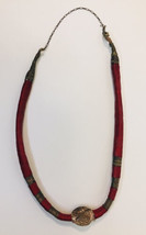 Vintage Ethnic Red &amp; Gold Tone Thread Wrapped Necklace Estate Find - £14.95 GBP