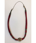 Vintage Ethnic Red &amp; Gold Tone Thread Wrapped Necklace Estate Find - £14.95 GBP