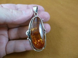 (p60-14) 11.4 Gram Baltic Amber Geometric Oval Lily 925 Sterling Silver Pendant - £95.65 GBP