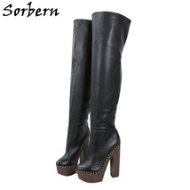 Sorbern made to order studs boots women cork style platform block high heels v back mid thumb200