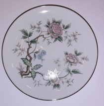 Halsey Fine China Chantilly 7 Salad Plates Pink Gray Floral Silver Rimmed - £19.74 GBP