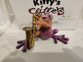 NEW Kitty&#39;s Critters Jake 2006 Frog Playing Saxophone Figurine RARE NIB pink  - £84.72 GBP