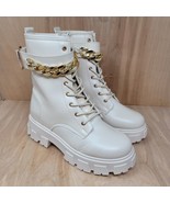 Olivia Miller Womens Boots Sz 8 M Chunky soles Combat gold chain faux le... - $47.00