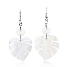 Enchanting Nature Summer Leaf White Kabibe Shell Dangle Earrings - $13.85