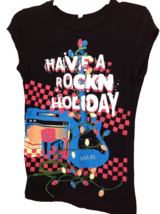Christmas Juniors Sz M Med Have a Rockn Holiday Ugly Christmas Shirt Guitar Tee - £12.11 GBP