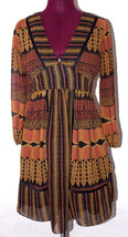 BCBGeneration Womens Dress Size 2 Geometric Brown V Neck Retro Abstract Party - $29.99