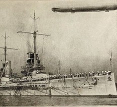 1914 WW1 Print German Battleship Frederick Der Grosse Zeppelin Antique M... - £31.46 GBP