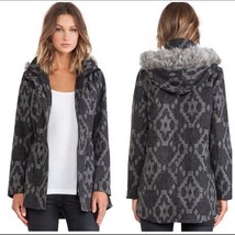 Jack By Bb Dakota Womens Jacket Faux Fur Trimmed Rupert Coat Geometric Size M - £25.31 GBP