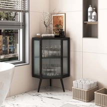 Black Floor Corner Cabinet, Tempered Glass Door &amp; Shelves for Home - $143.99