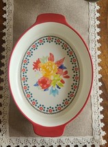 Pioneer Woman ~ Red &quot;Dazzling Dahlias&quot; ~ Oval Baking Dish ~ Stoneware Pan - £23.50 GBP