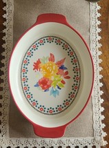 Pioneer Woman ~ Red &quot;Dazzling Dahlias&quot; ~ Oval Baking Dish ~ Stoneware Pan - $29.92
