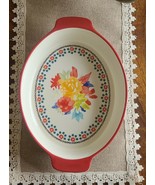 Pioneer Woman ~ Red &quot;Dazzling Dahlias&quot; ~ Oval Baking Dish ~ Stoneware Pan - $40.90 CAD