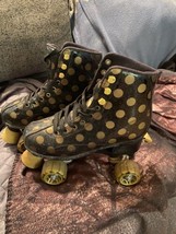 Vintage Roller Derby BLACK &amp; GOLD Polka Dot Skates Youth Adjustable Size... - $15.00