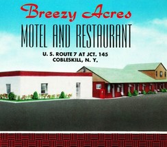 Breezy Acres Motel Cobleskill New York Ny Street Vista Vtg Cromo Cartolina Unp - £14.45 GBP