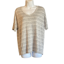 Calvin Klein Womens Small Gray Striped V-neck Short Sleeve Heather Shirt Blouse - £11.23 GBP