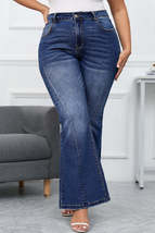 Dark Blue Plus Size Stitching Washed Flare Jeans - $46.11