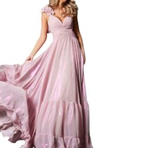 Jovani metallic chiffon v-neck maxi dress Pink - $8,343.46 MXN