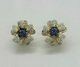 3.75 Ct Round Cut Sapphire &amp; Diamond 14K Yellow Gold Finish Flower Stud Earrings - £66.65 GBP