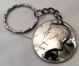 1966 Silver Half Dollar Keychain! Birthday Anniversary Gift Key Ring Good Luck - £23.19 GBP