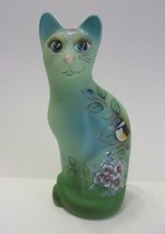 Fenton Glass Jadeite Spring Blossoms Stylized Cat Figurine Ltd Ed 15/33 ... - $212.92