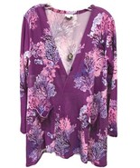 NWT LuLaRoe Medium Purple Pink Blue Leaves Floral Caroline Cardigan Sweater - $31.67