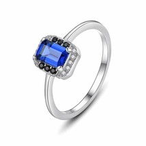 1.60Ct Emerald Cut Blue Sapphire Halo Diamonds Engagement Ring 18K White Gold Fn - £46.47 GBP