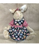 Jointed Plush Bunny Rabbit Stuffed Animal In Teapot Dress Cottagecore  - $23.76