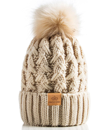Womens Winter Ribbed Beanie Crossed Cap Chunky Cable Knit Pompom Soft Wa... - $877.23 MXN