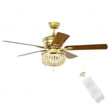 52 Inch Retro Ceiling Fan Light with Reversible Blades Remote Control-Golden -  - £160.70 GBP