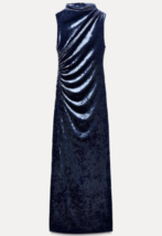 ZARA BNWT 2025. MIDNIGHT BLUE VELVET MIDI DRESS DRAPED DETAIL. 9280/071 - £59.94 GBP