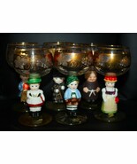 6 Goebel Hummel characters Stem Gold Grape Cordial Wine Glass Made in Ge... - $1,281.03 MXN