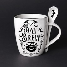 Alchemy Gothic ALMUG21 Bat Brew Mug &amp; Spoon Set Wing Black White Coffee ... - $311.75 MXN