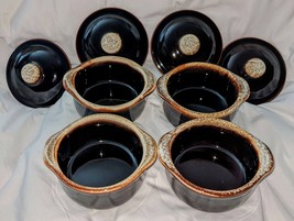 Set of (4) Four Vintage Pfaltzgraff Gourmet Brown Drip Crocks Bowls w/ Lids #302 - $44.55