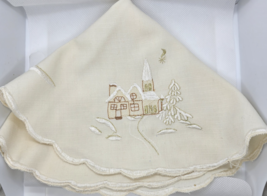 Christmas Holiday Placemat Embroidered Round White Stitch Accent Table D... - $11.30