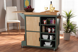 Quinn Two-tone Dark Green and Natural Wood Kitchen Storage Cart - $539.00