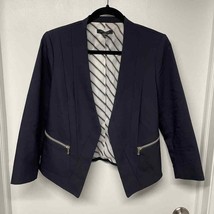 Ann Taylor Navy Blue Open Front Collarless Zip Blazer Jacket Women Size ... - £30.07 GBP