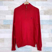 POLO Ralph Lauren 1/4 Zip Sweater Red Ribbed Cotton Casual Mens Medium - £23.60 GBP