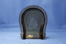 Vtg Avon Ashtray Trinket Dish Amber Smoke Glass 4” x 4 ½” Horse Shoe Hor... - $4.24