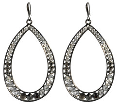 Amrita Singh Chohal Gunmetal Crystal Large Hoop Drop Dangle Earrings ERC 479 NWT - £16.82 GBP