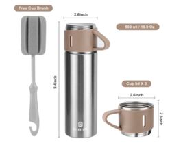 Stainless Steel Thermos 16.9oz Vacuum Insulated Bottle w/Cup - Hot or Cold Drink - £12.49 GBP