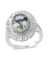 Green Amethyst, White Topaz Sterling Silver Halo Ring (Sz 6) 8.08 cts. #... - £53.14 GBP