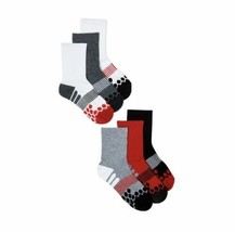 Athletic Works Boy&#39;s Crew Socks 6 Pair Size SMALL 4.5 - 8.5 NEW White Red Black - £10.51 GBP