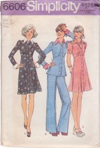 Simplicity 6606 Size 12 Pattern Dated 1974 Misses&#39; Short Dress Or Top And Pants - $3.00