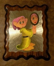 Disney Snow White Dwarf Dopey Foil Art Print Lacquered Wood Wall Picture - $22.28