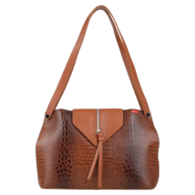 TSD12 Italian Made Brown Crocodile Embossed Genuine Leather Tote Handbag - £224.18 GBP