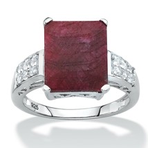 PalmBeach Jewelry Sterling Silver Emerald-Cut Genuine Ruby and White Topaz Ring - £71.09 GBP