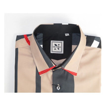 Men Sports Shirt by DE-NIKO Long Sleeves Fashion Print Soft Modal NK1010 Tan image 7