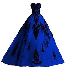 Long Ball Gown Black Lace Gothic Corset Formal Evening Prom Dress Royal Blue 16 - £129.96 GBP