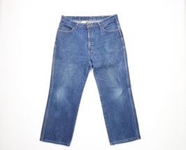 Vintage 90s Calvin Klein Mens 38x28 Distressed Wide Leg Denim Jeans Blue USA - £47.29 GBP